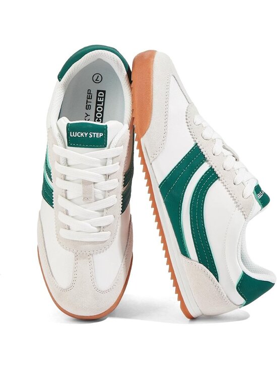 Shoes - Women's White/Green Lightweight Thin Sole Lace up Anti Slip Retro Sneakers
